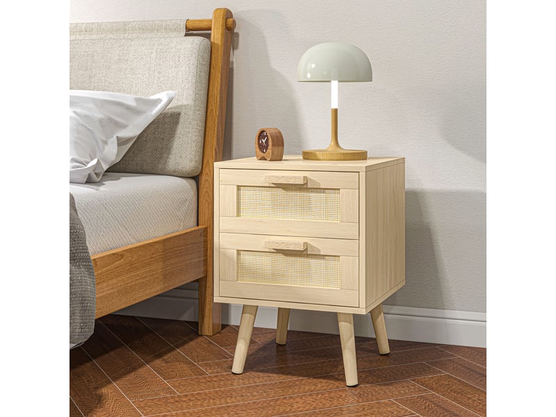  Table de chevet bohème à 2 tiroirs pour chambre à coucher, 40 x 40 x 56 cm, couleur bois naturel  - Conforama C