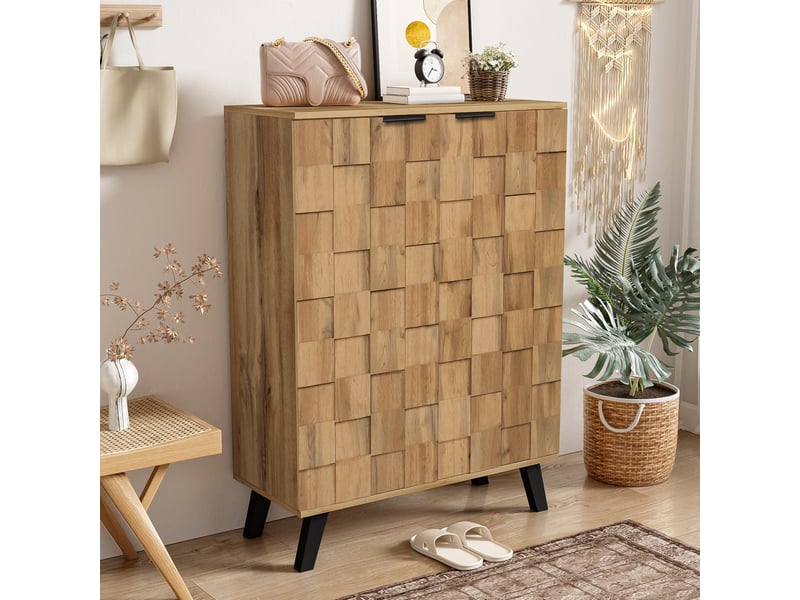  Meuble à chaussures haut – 5 compartiments réglables – décor bois clair – 80,5 x 35 x 109,5 cm  - Conforama B
