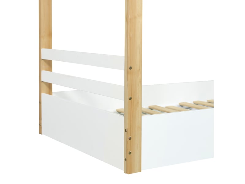  Lit enfant en bois naturel et blanc, design maison en bois, sommier à lattes stable, 90x190 cm, pin + panneau de particules + mdf ORFRN622D741617W - Conforama D
