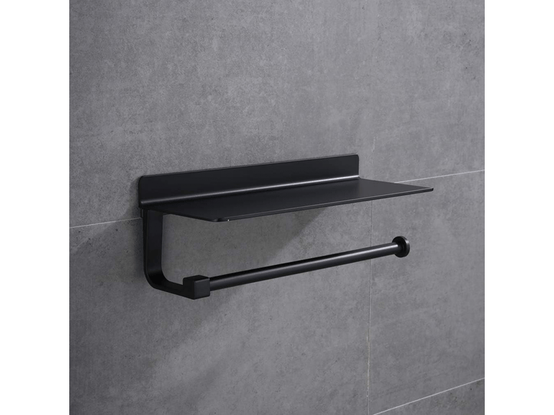  Porte-essuie-tout avec étagère, montage mural, adapté au rangement de la cuisine et de la salle de bain, noir (33 x 8,5 x 8,2 cm)  - Conforama E