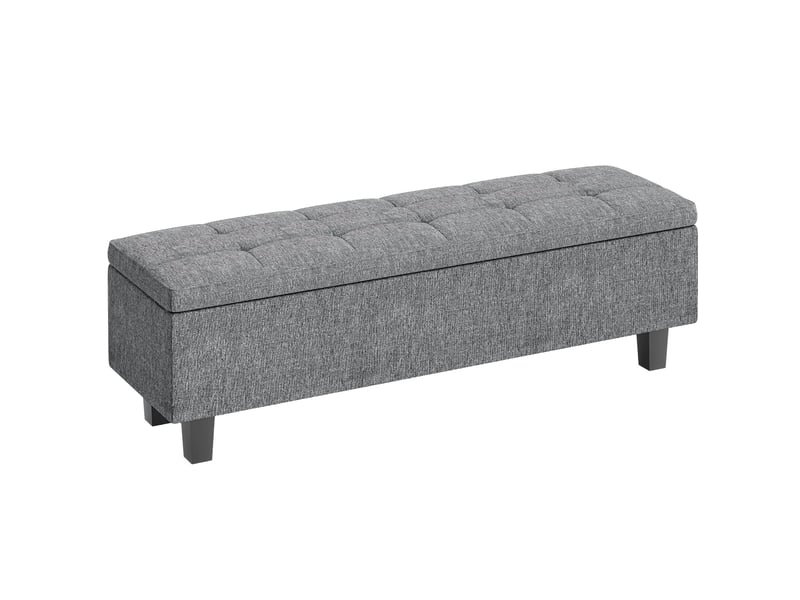  Banc coffre 138x40x45 cm, rangement sous assise, tissu aspect lin, meuble chambre et salon, pieds en bois, gris foncé  - Conforama A