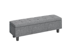 Banc coffre 138x40x45 cm, rangement sous assise, tissu aspect lin, meuble chambre et salon, pieds en bois, gris foncé