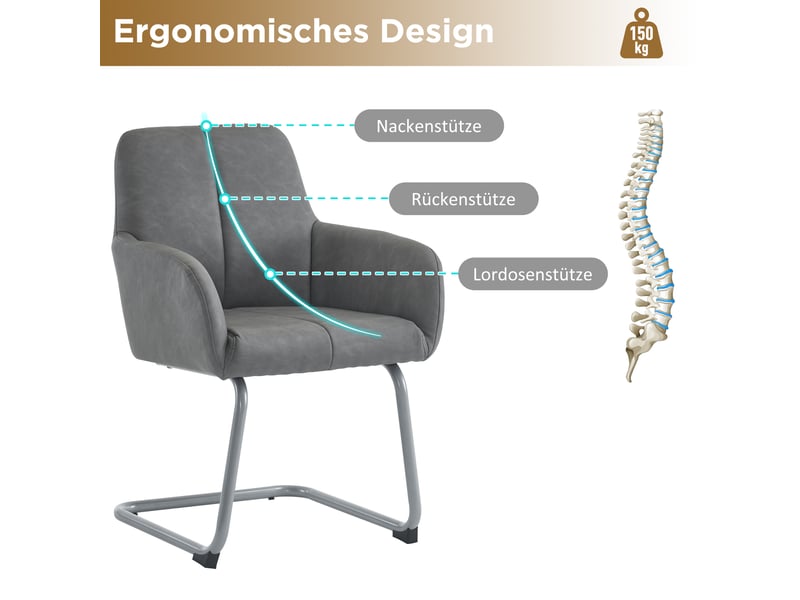 Chaises de salle à manger lot de 4 avec accoudoirs ergonomiques  - pieds acier courbés, microfibre - gris  - Conforama E
