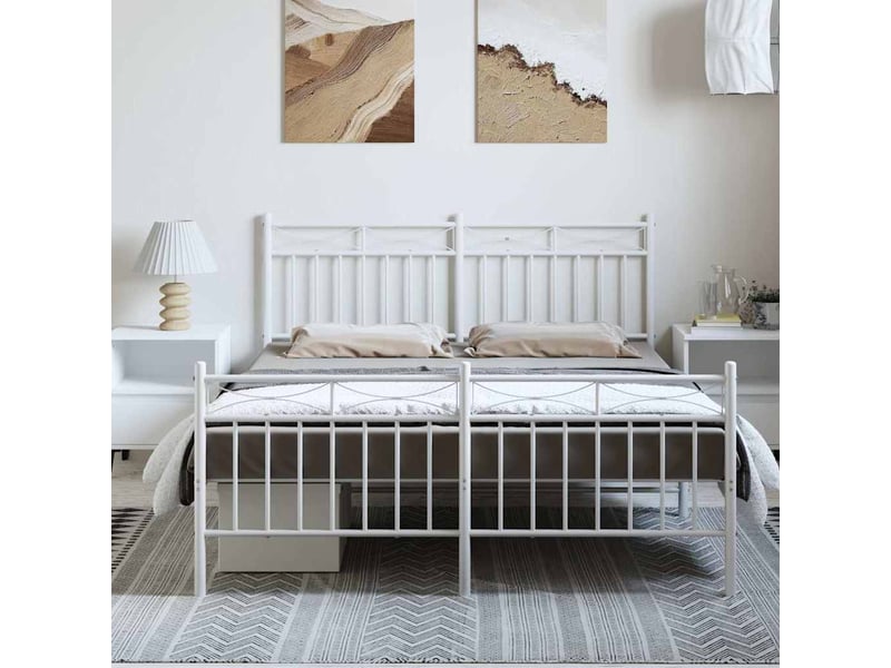  Lit double- lit adulte -  cadre de lit métal sans matelas et pied de lit blanc 150x200 cm  - Conforama B