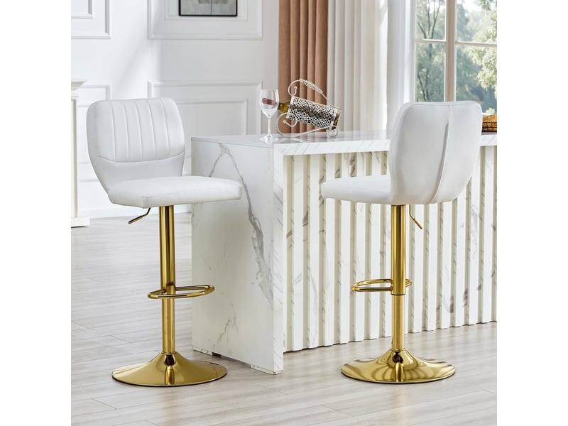  Tabouret de bar réglable  52 x 45 x 93-114 cm - siège pivotant à 360° -avec dossier et pédales en métal  - cuir - blanc  - Conforama B