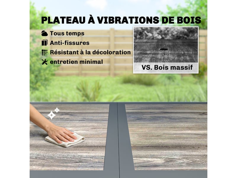 Table de jardin 4 à 6 personnes effet bois gris foncé 140 x 80 x 72 cm - Conforama E