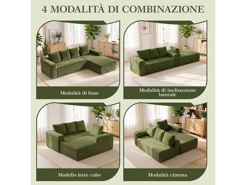  Canapé d'angle, canapé modulable, en velours tricoté, vert, assise profonde, style cloud, pour salon, version gauche, chambre  - Conforama E