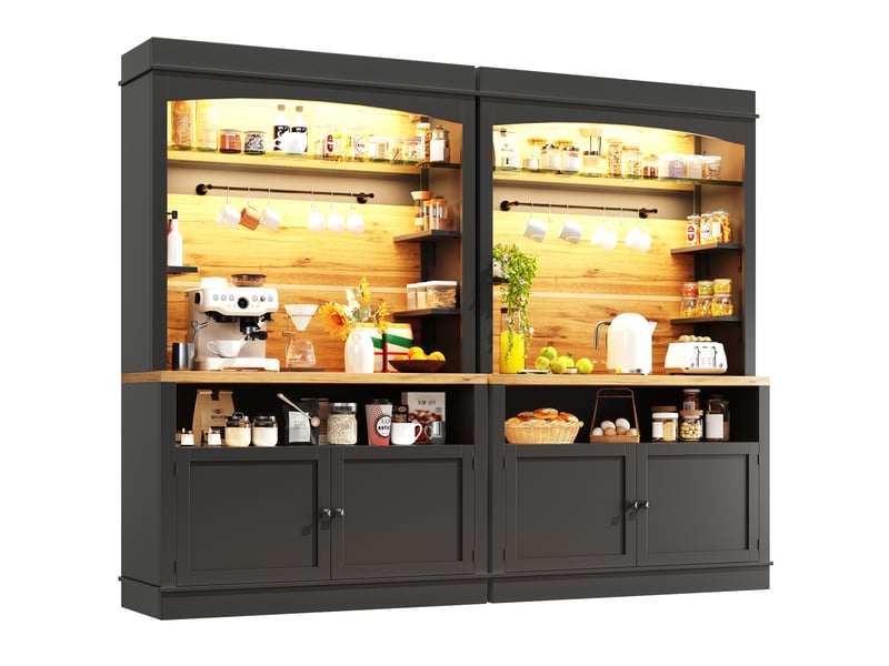  Lot de 2 buffet de cuisine 4 portes 0 tiroir - 214 cm noir led mdf buffet de cuisine noir - Conforama A