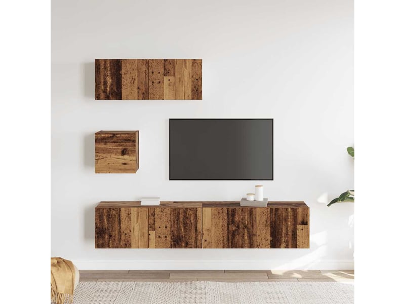  Ensemble de meuble tv - banc tv - meuble de rangement mural 4 pcs vieux bois bois d'ingénierie  - Conforama C