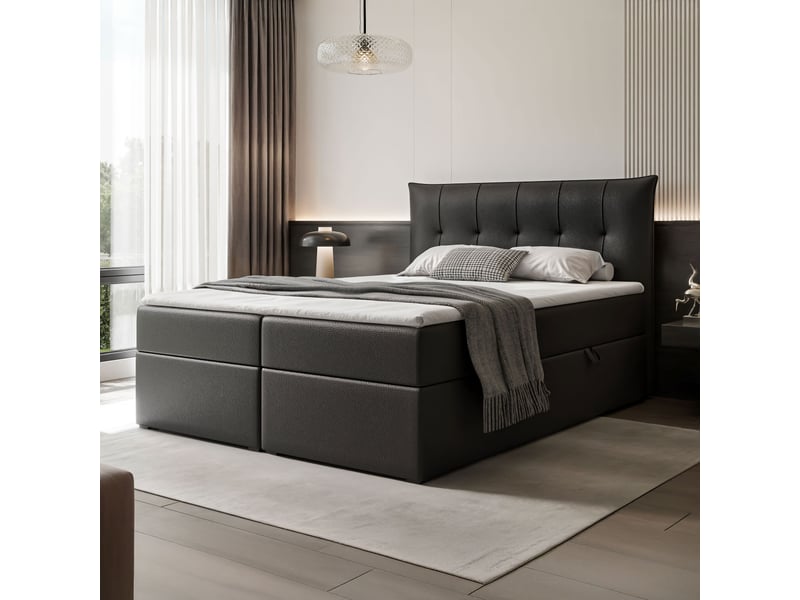  Lit coffre chester - 140x200 cm - avec matelas et surmatelas - éco-cuir - noir CHESTER - Conforama B
