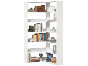 Bibliothèque à 7 étagères, étagère d'angle en l avec dos antidérapant, blanche aspect bois