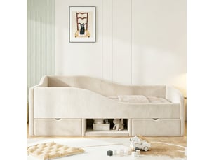 Lit avec rangement 90x190 cm <strong>VIVRYN</strong>  <strong></strong> coloris beige