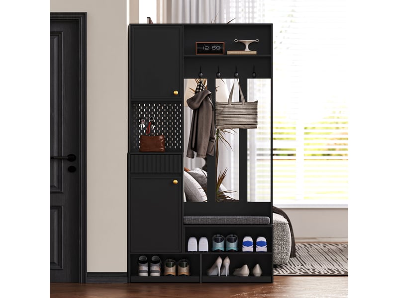  Portemanteau avec banc et rangement noir 100 x 180 cm en mdf  - Conforama B