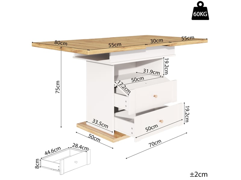  Table à manger extensible 110-140x80 cm avec meuble de rangement intégré, table gain de place pour 4 à 6 personnes  - Conforama D