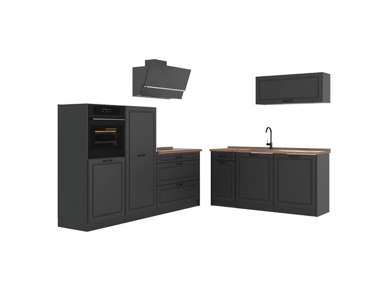  Vicco cuisine, anthracite campagneanthracite, 220cm plan de travail chêne doré  - Conforama A