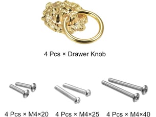 Lot de 4 poignées métalliques dorées de 6,8 cm, tirettes pour commodes, valises et meubles avec vis