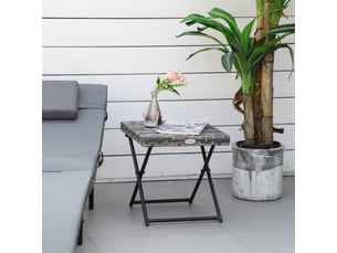 Table basse de jardin pliante en polyrotin gris, cadre métal, 40x40x40 cm