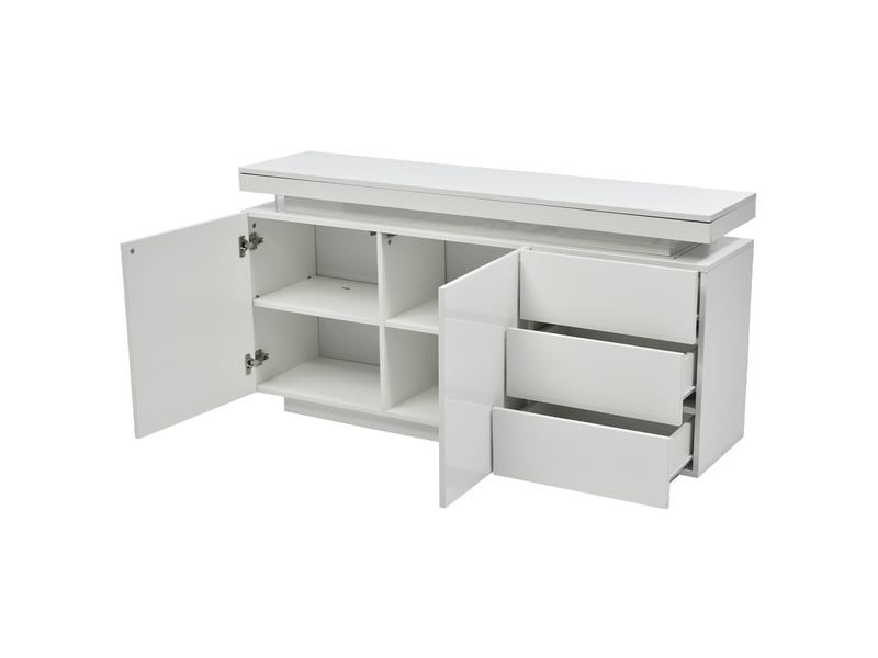 Buffet modenvie blanc brillant avec led rgb 140 x 35 x 72,5 cm 2 portes 3 tiroirs - Conforama E