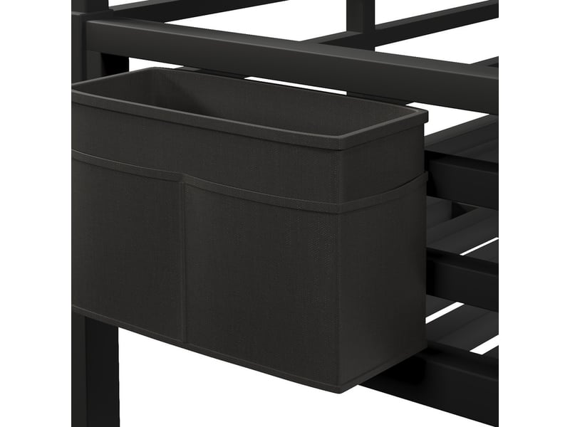 Lit superposé 140x200cm avec éclairage led, design maison, toit à assembler soi-même, poches tissu, barrières sécurité, noir - Conforama E