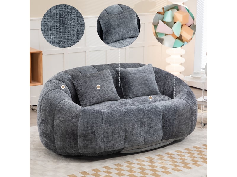  Pouf velours gris avec dossier moelleux - fauteuil intérieur et extérieur pour adultes et enfants  - Conforama D