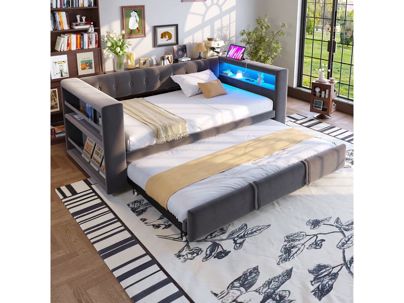 Lit en flanelle foncé 90x190 cm - Conforama D