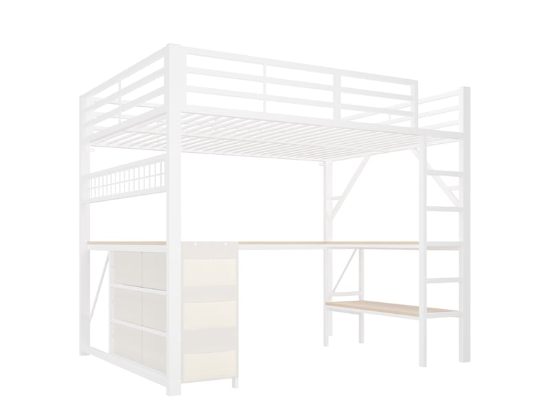  Lit mezzanine gaming 140x200cm en métal avec bureau en u,éclairage led,panneau perforé,6 tiroirs,lit superposé avec penderie,sans matelas,blanc  - Conforama E