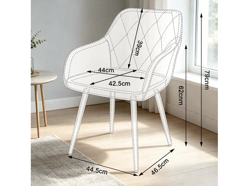 Chaise de salle à manger avec accoudoirs en velours bleu sarcelle, dossier haut et pieds en métal, design moderne  - Conforama C