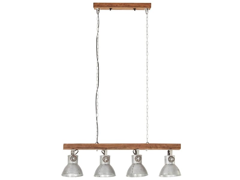 Plafonnier industriel, lampe plafond argenté e27 bois de manguier - Conforama D