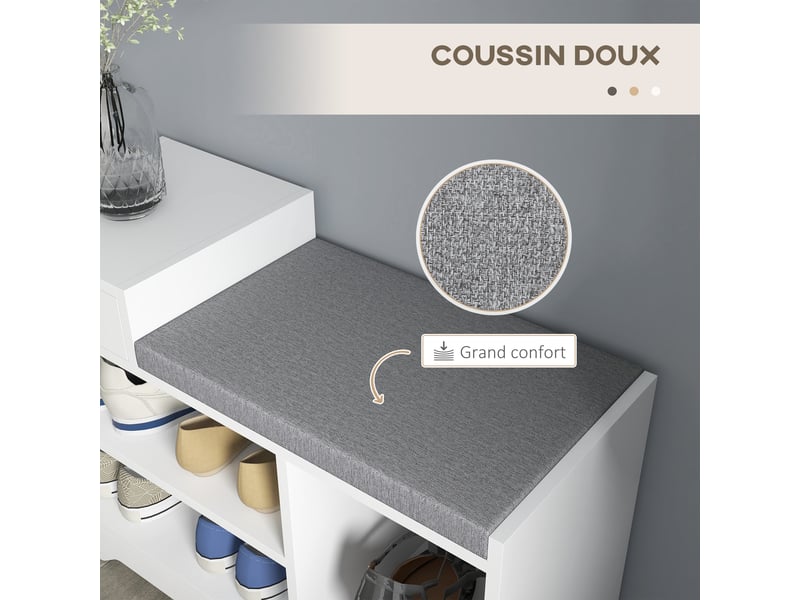  Meuble et banc à chaussures 1 tiroir et 3 compartiments, 76,5l x 30d x 52h cm, capacité 5 paires mdf  - Conforama R