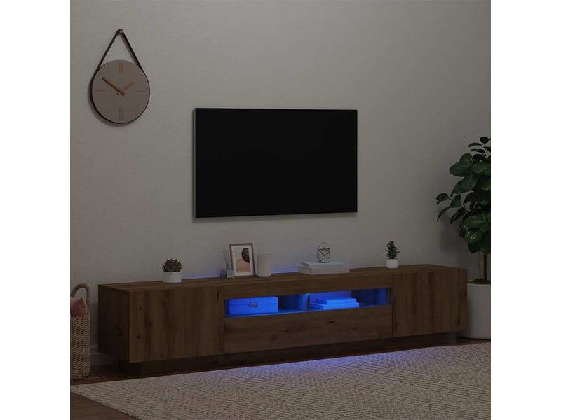  Meuble tv - banc tv - meuble de rangement avec lumières led chêne artisanal bois d'ingénierie  - Conforama C