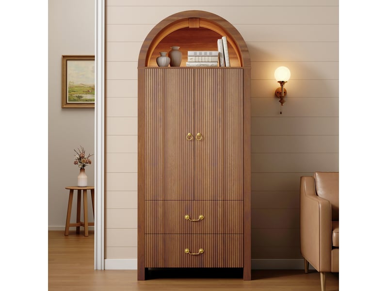  Buffet haut 76x38x180 cm noyer, led, 2 portes et 2 tiroirs  - Conforama B