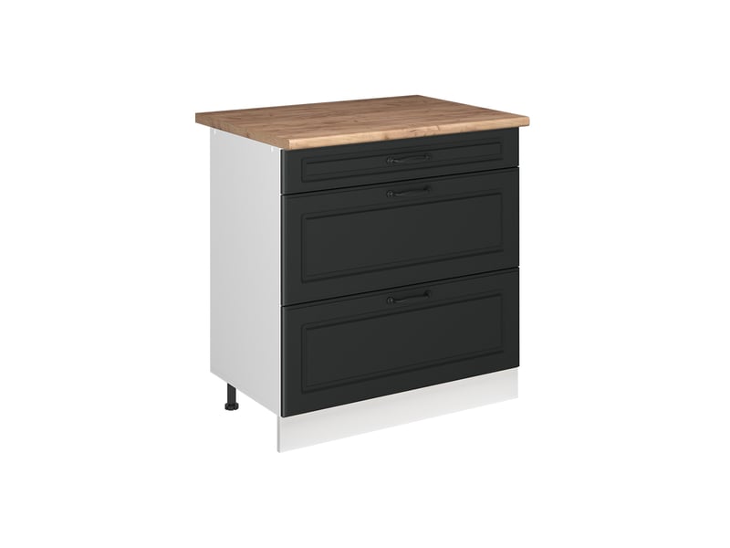  Vicco meuble cuisine, anthracite campagneblanc, 80cm avec 3 tiroirs plan de travail chêne doré  - Conforama A