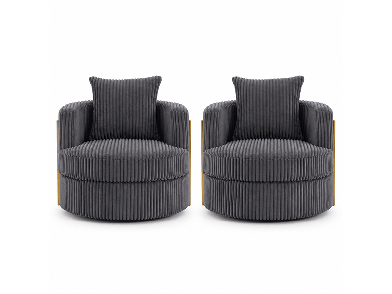 Lot de 2 fauteuils pivotants 360° gris en velours côtelé avec rangement intégré - Conforama A