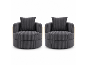 Lot de 2 fauteuils pivotants 360° gris en velours côtelé avec rangement intégré