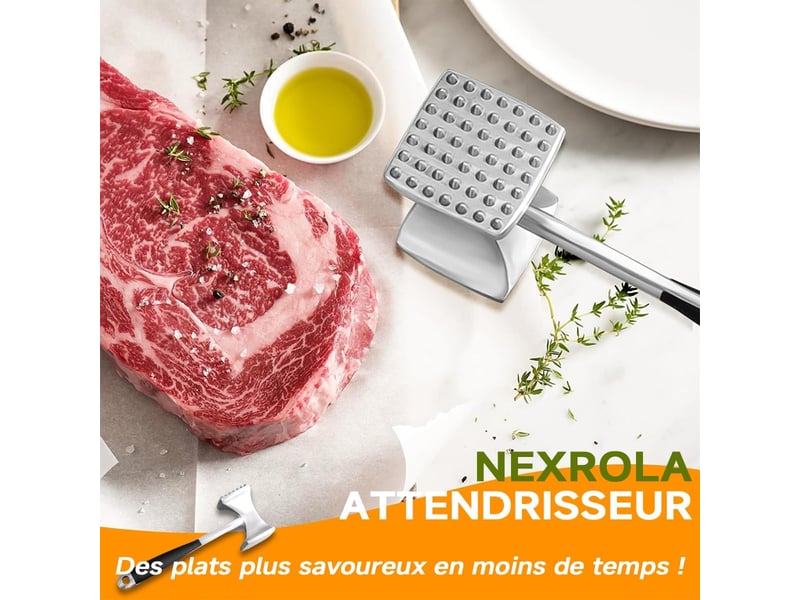  Attendrisseur de viande, marteau viande, marteau à steak, maillet double face, marteau à attendrir avec poignée antidérapante, pour viande, steak NO Commercial reference - Conforama E