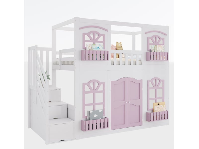  Lit mezzanine enfant 90x200 avec escalier de rangement evryae  - Conforama A