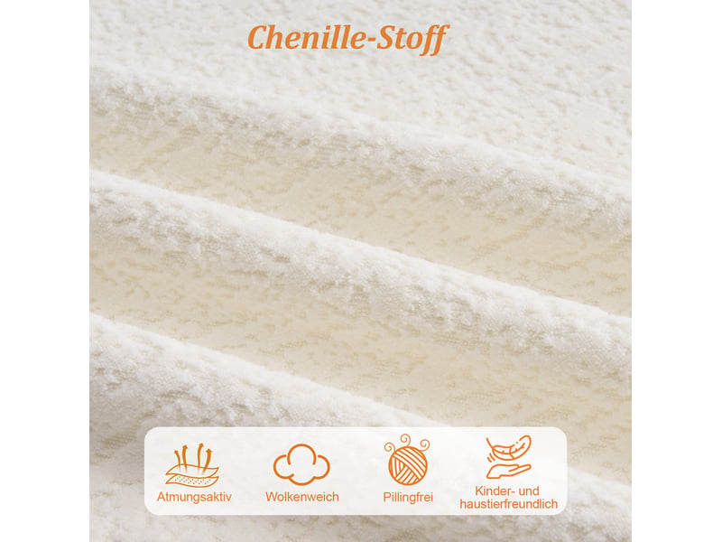  Canapé convertible 2 places en chenille avec assise profonde, chaiselongue incurvée blanche 155 × 96 × 65 cm  - Conforama E