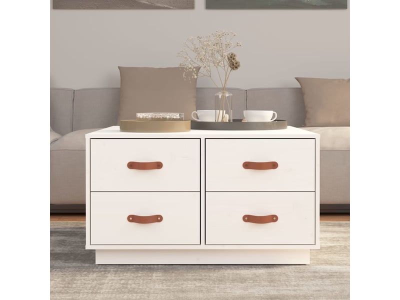  Table basse | table d'appoint salon blanc 80x80x45 cm bois massif de pin  - Conforama C