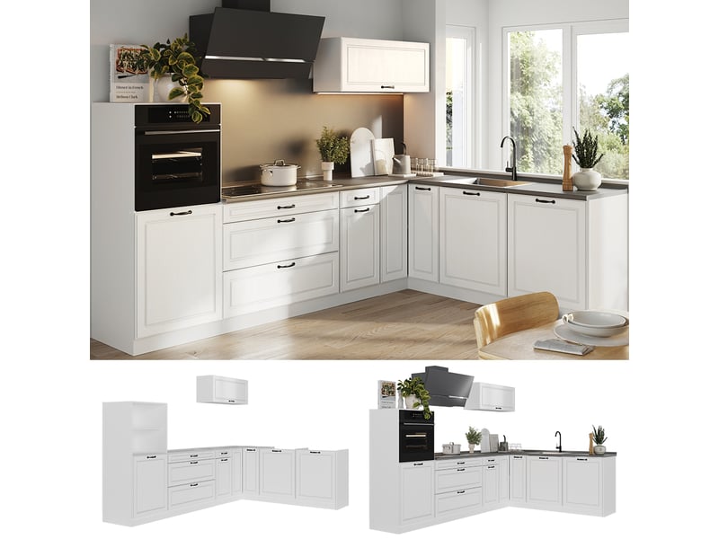  Vicco cuisine en angle, blanc campagneblanc, 287 x cm plan de travail anthracite  - Conforama D
