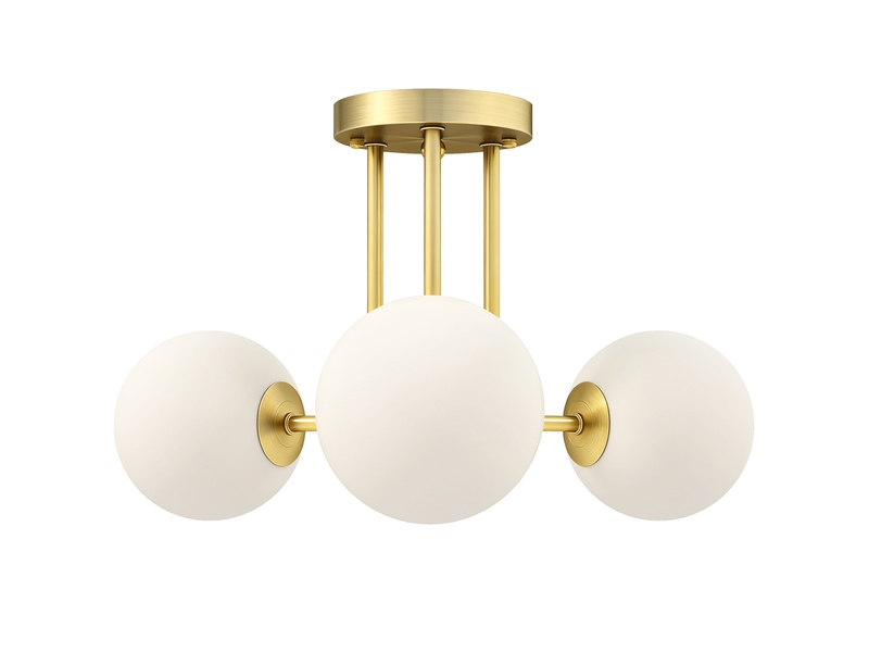  Plafonnier doré à 3 lumières avec globes en verre crème et douilles g9 pour salon chambre ou salle à manger  - Conforama A
