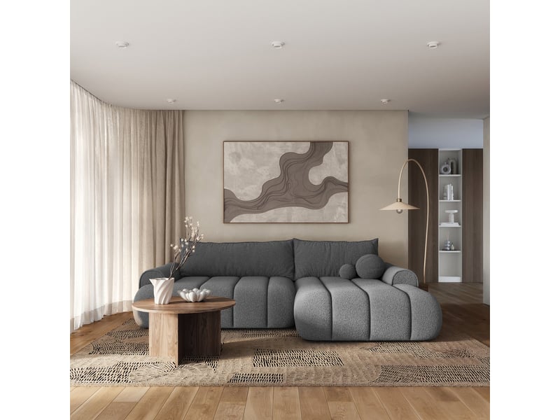 Selsey dandelino - canapé d'angle convertible - en bouclette gris avec revêtement - côté droit DANDELINO - Conforama B