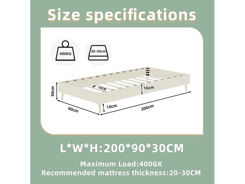  Modenvie lit enfant 90x200 cm - tête de lit capitonnée, pieds aspect bois naturel, sans matelas - beige  - Conforama C