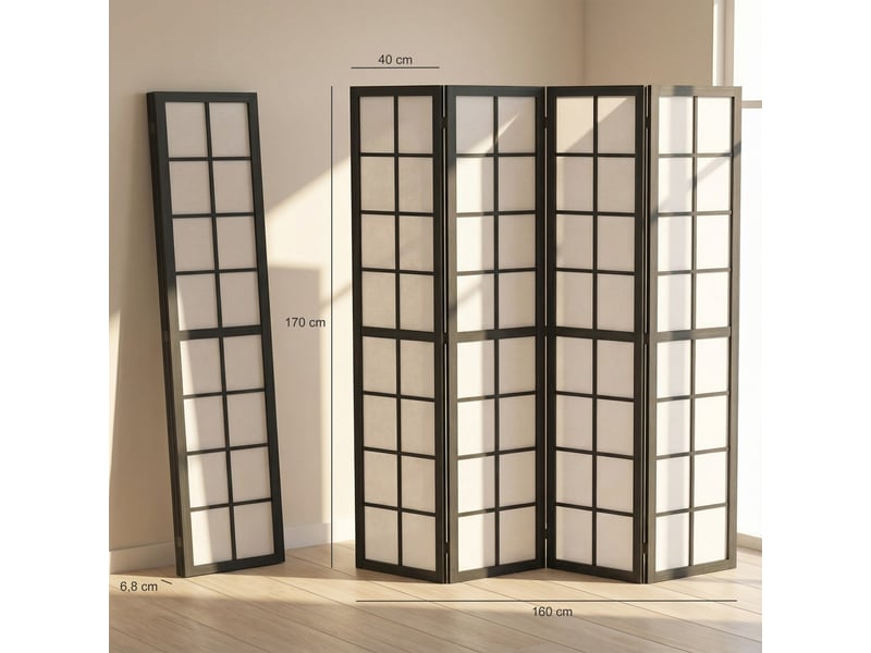  Paravent interieur pliable 4 panneaux 160 x 170 cm séparateur de pièce pour salon chambre à maison coucher, noir  - Conforama C