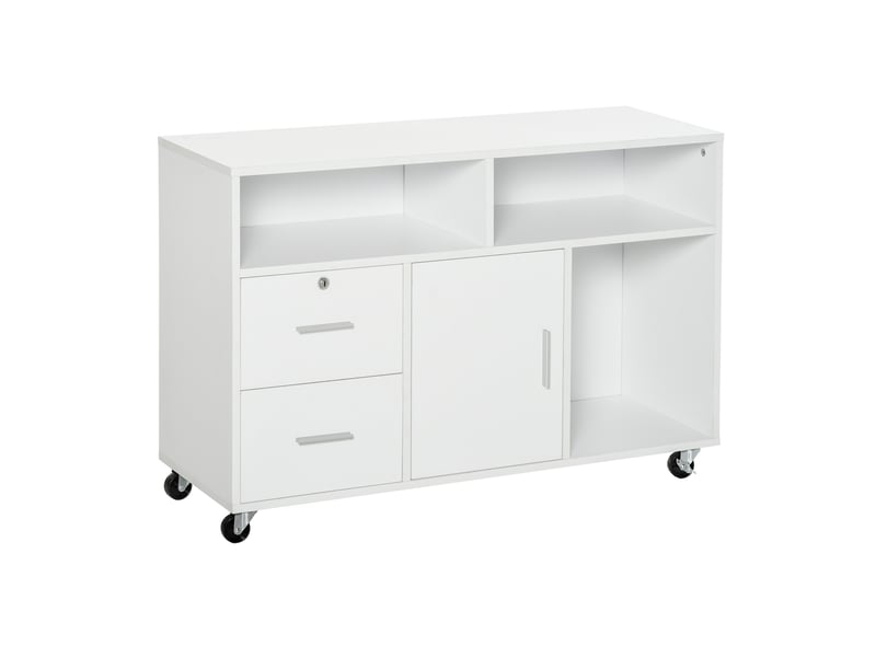  Support d'imprimante à 2 tiroirs meuble de rangement sur roulettes étagères ouvertes et placard, blanc, 100 x 35 x 65 cm  - Conforama B