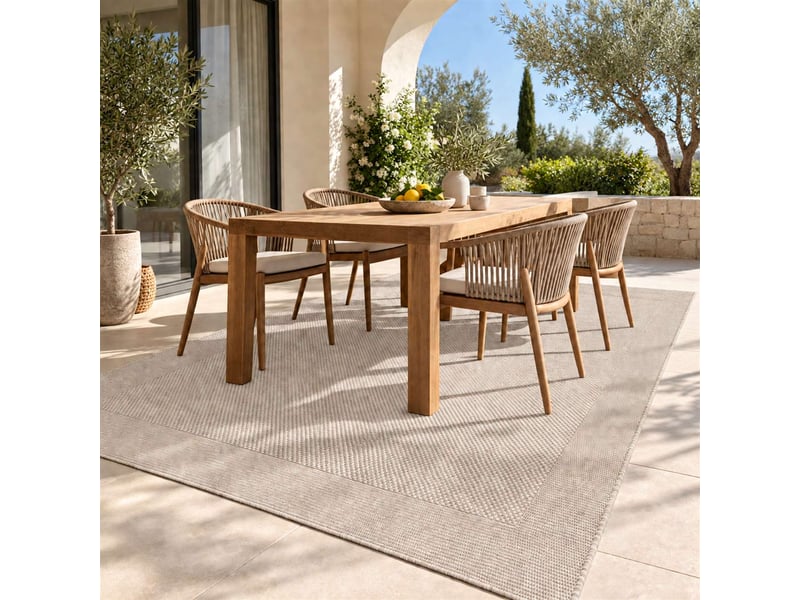  The white stone tapis extérieur avec bordure 160x230 cm tourterelle | pour intérieur et extérieur, résistant aux uv et à l'eau, lavable | tapis en polypropylène tissé à plat effet sisal  - Conforama A