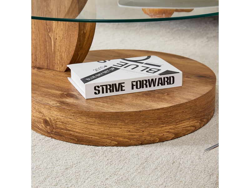  Table basse à plusieurs niveaux en verre trempé et mdf aspect bois, 89,9 x 69,9 x 43,2 cm  - Conforama R