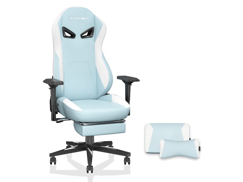  Chaise gaming ergonomique 60 x 53 x 132 cm – bleu clair et blanc – dossier inclinable et repose-pieds  - Conforama A