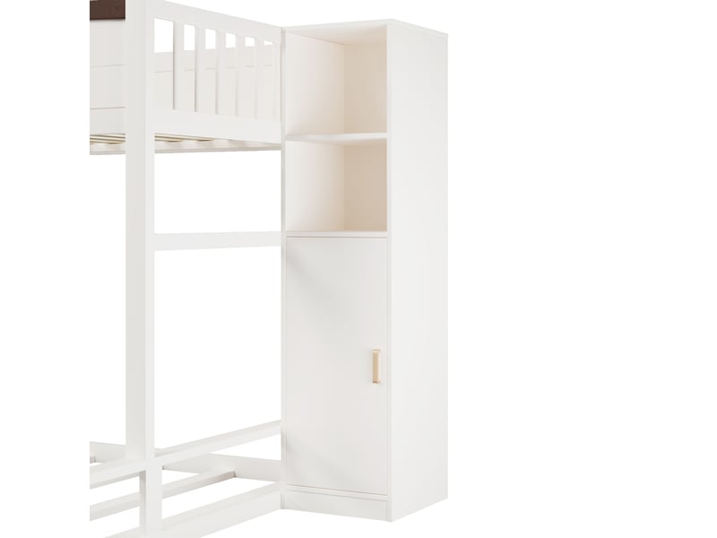  Lit superposé 90 × 200/140 × 200 cm, escalier de rangement et armoire, blanc  - Conforama E