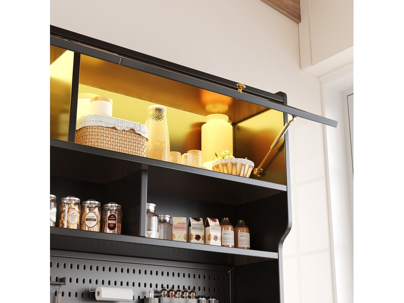  Buffet haut 145x39x171 cm avec éclairage led mdf noir  - Conforama D