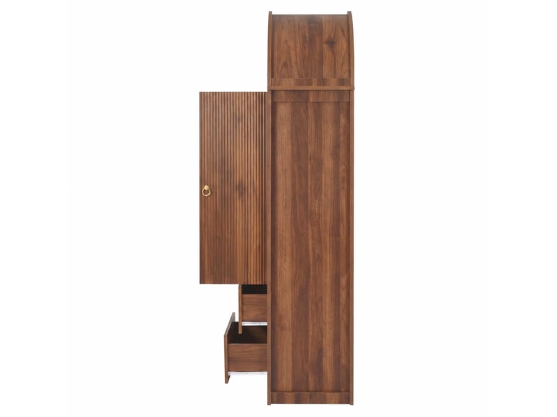 Buffet haut,76x38x180 cm,avec led,mdf et panneaux de particules,coloris noyer - Conforama C
